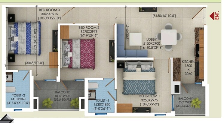 Floor Plan, sudarshan-amrit-homes 3 Bedroom 850 Sq.Ft. Apartment In Sector 88 Faridabad 8136355