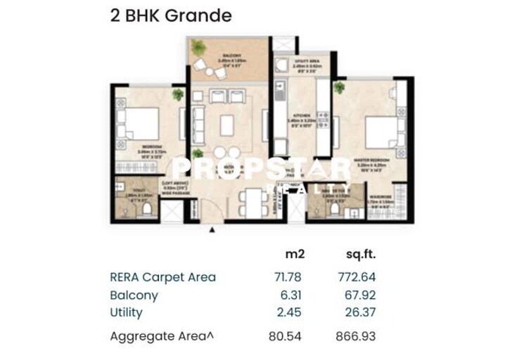 Floor Plan, mahindra-codename-crown 2 Bedroom 867 Sq.Ft. Apartment In Kharadi Pune 8141476