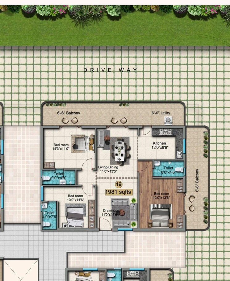 Floor Plan, rks-oxygen-homes 2 Bedroom 1260 Sq.Ft. Apartment In Gajularamaram Hyderabad 8142526