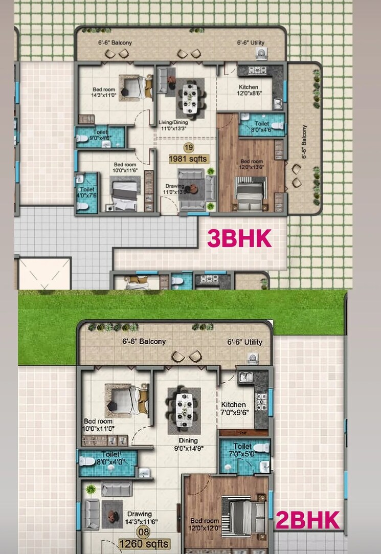 Floor Plan, rks-oxygen-homes 2 Bedroom 1260 Sq.Ft. Apartment In Gajularamaram Hyderabad 8142526