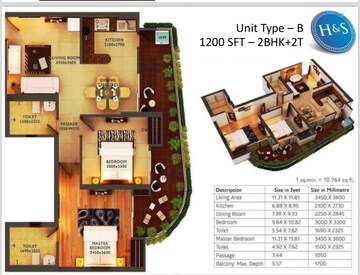 Floor Plan in 2 BHK Apartment at Home And Soul Beetle Lap, Sector 24 Yamuna Expressway – for Sale