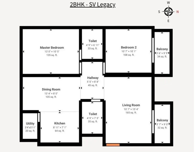 Floor Plan, sv-legacy 2 Bedroom 1131 Sq.Ft. Apartment In Whitefield Bangalore 8144730