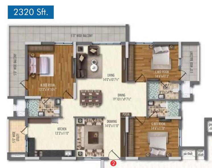 Floor Plan, ozone-heights 3 Bedroom 2320 Sq.Ft. Apartment In Gachibowli Hyderabad 8149794