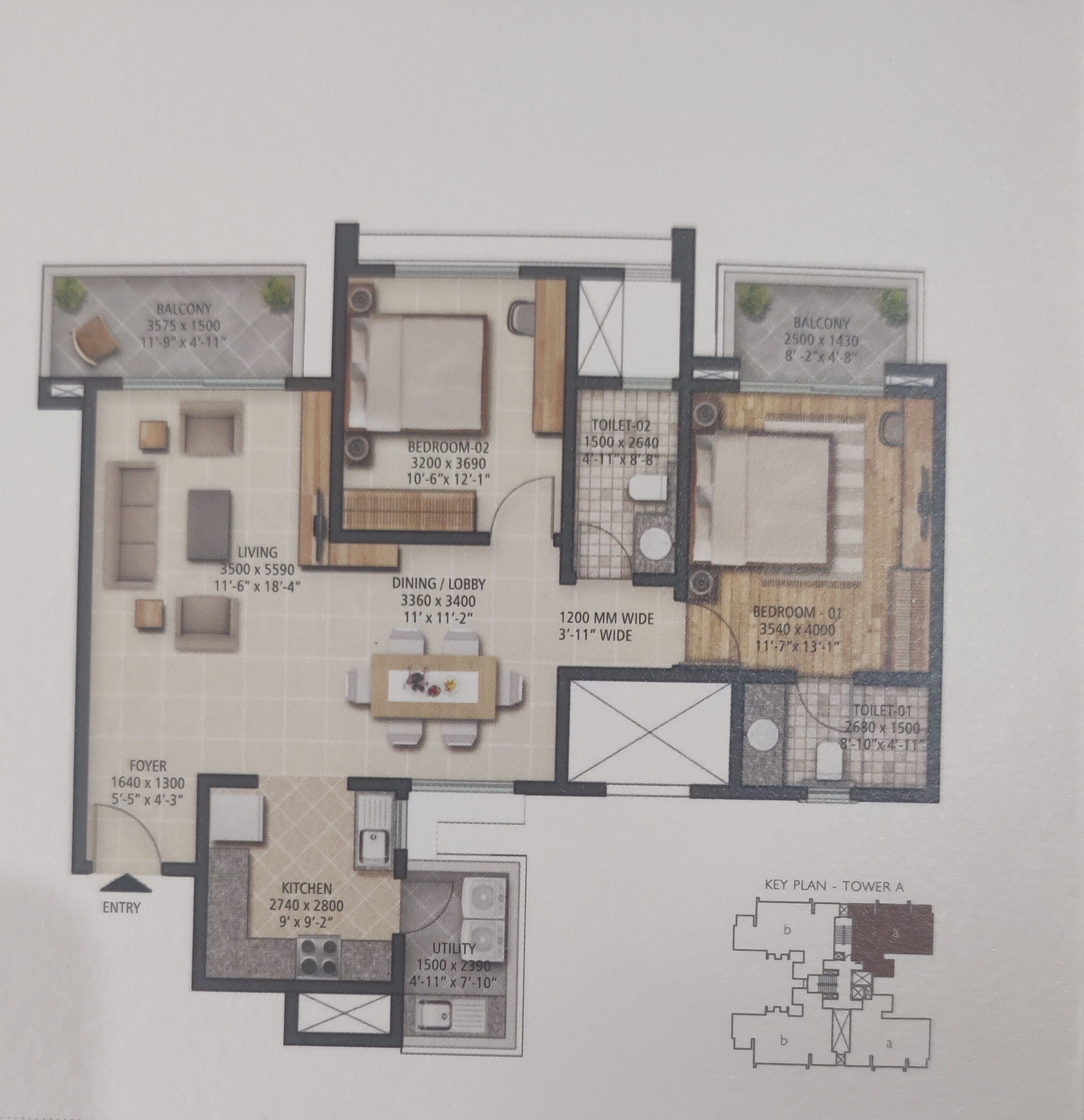 2 BHK 1381 Sq.Ft. Apartment in Sobha City Chintels Metropolis
