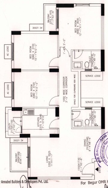 Floor Plan in 3 BHK Apartment at DLF Westend Heights New Town, Akshayanagar – for Sale