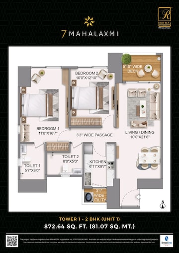 Floor Plan in 2 BHK Builder Floor at Runwal 7 Mahalaxmi, Mahalaxmi – for Sale