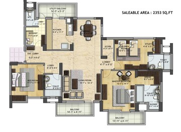 Floor Plan in 2 BHK Apartment at BPTP Park Grandeura, Sector 82 – for Rent