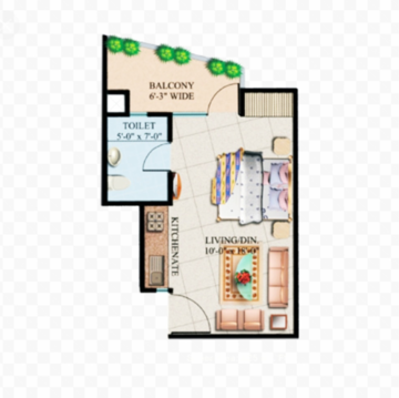 Floor Plan in 1 RK Apartment at Supertech Eco Suites, Sector 137 – for Rent