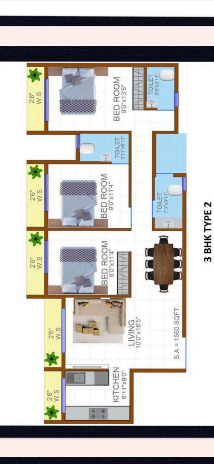 Floor Plan, dapoli 3 Bedroom 967 Sq.Ft. Apartment In Dapoli Navi Mumbai 8152315