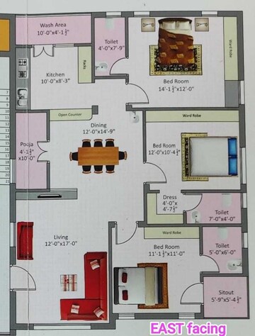 Floor Plan in 3 BHK Apartment at Syamala Nagar – for Sale