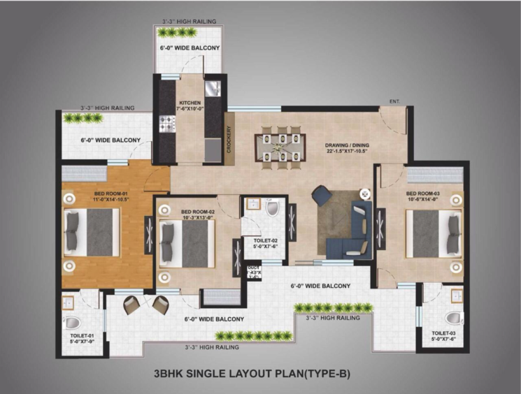 Floor Plan, altura-apartments 3 Bedroom 1710 Sq.Ft. Apartment In Nagla Road Zirakpur 8153875
