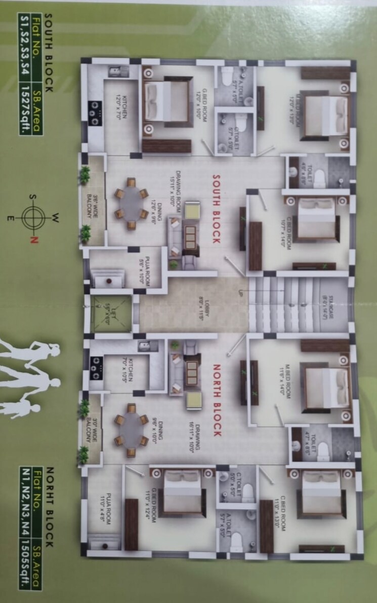 Floor Plan, patia 3 Bedroom 1500 Sq.Ft. Apartment In Patia Bhubaneswar 8154428