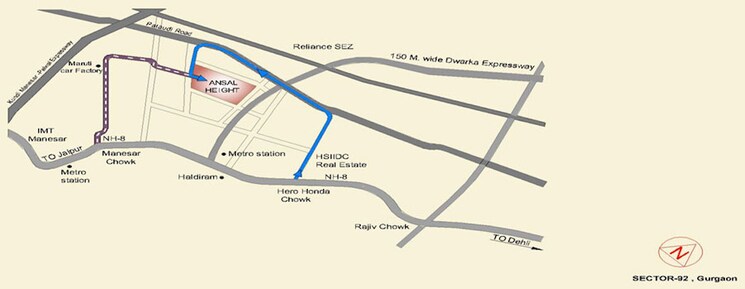Map Location, ansal-heights-gurgaon 2 Bedroom 1320 Sq.Ft. Apartment In Sector 92 Gurgaon 8154566