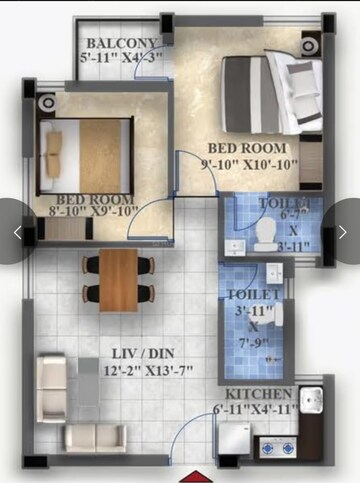 Floor Plan in 2 BHK Apartment at Swapno Puron, Amtala – for Sale