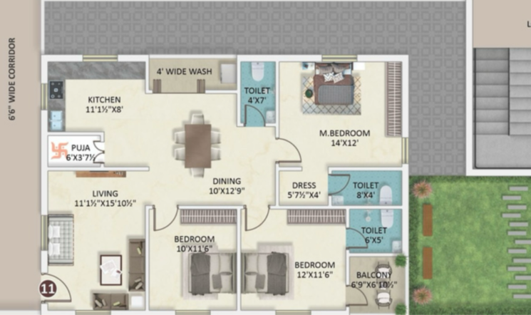 Floor Plan, tsp-nagadhara-grand 3 Bedroom 1615 Sq.Ft. Apartment In Nandi Hills Hyderabad 8156128