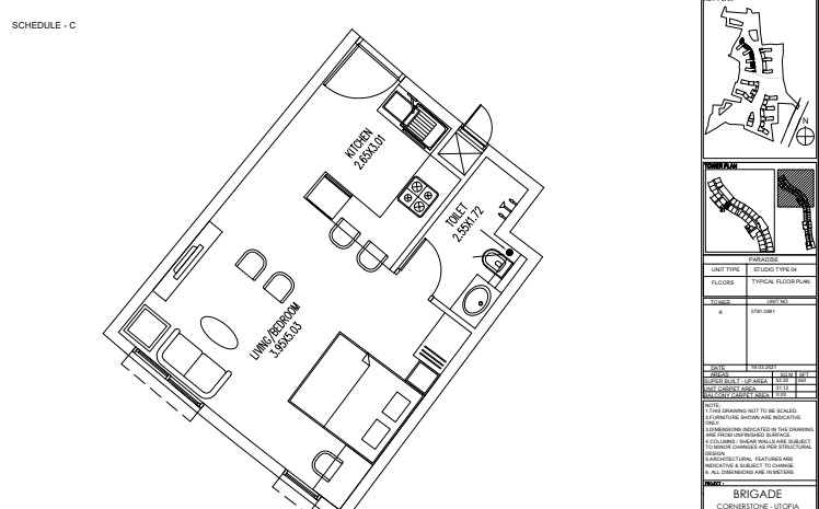 Studio  563 Sq.Ft. Apartment in Paradise At Brigade Cornerstone Utopia