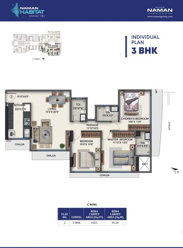 Floor Plan in 3 BHK Apartment at Naman Habitat, Andheri West – for Sale