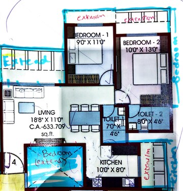 Floor Plan in 2 BHK Apartment at Gami Terra, Sanpada – for Sale