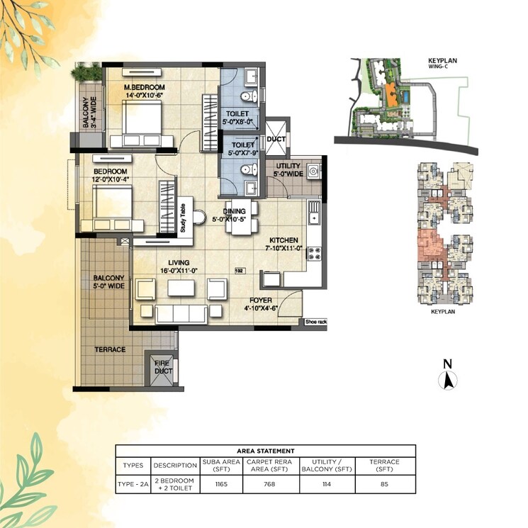 Floor Plan, ajmera-lakeside-paradise 2 Bedroom 1165 Sq.Ft. Apartment In Yelahanka Bangalore 8164235