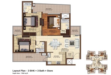 Floor Plan in 3 BHK Apartment at Paradigm Business Hermitage Park, Dhakoli Village – for Sale