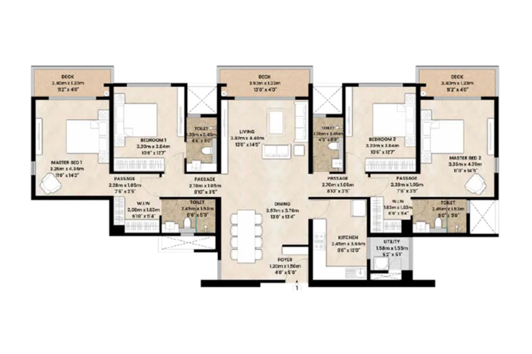 Floor Plan, mahindra-vista 4 Bedroom 1624 Sq.Ft. Apartment In Singh Agri Estate Mumbai 8165317