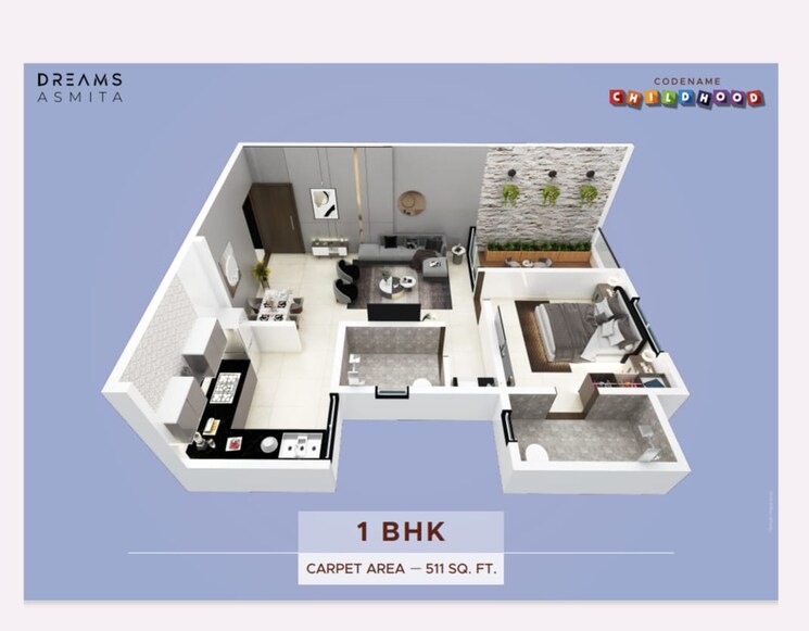 Floor Plan, dreams-asmita 1 Bedroom 511 Sq.Ft. Apartment In Undri Pune 8166441