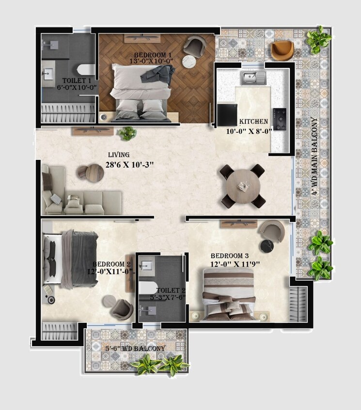 Floor Plan, chhatikara 3 Bedroom 1617 Sq.Ft. Apartment In Chhatikara Vrindavan 8170812
