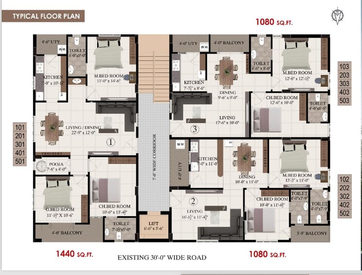 Floor Plan, madhurawada 3 Bedroom 1440 Sq.Ft. Apartment In Madhurawada Vizag 8173016