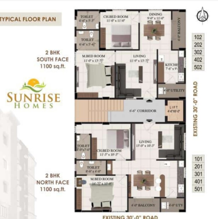 Floor Plan, madhurawada 2 Bedroom 1100 Sq.Ft. Apartment In Madhurawada Vizag 8173039