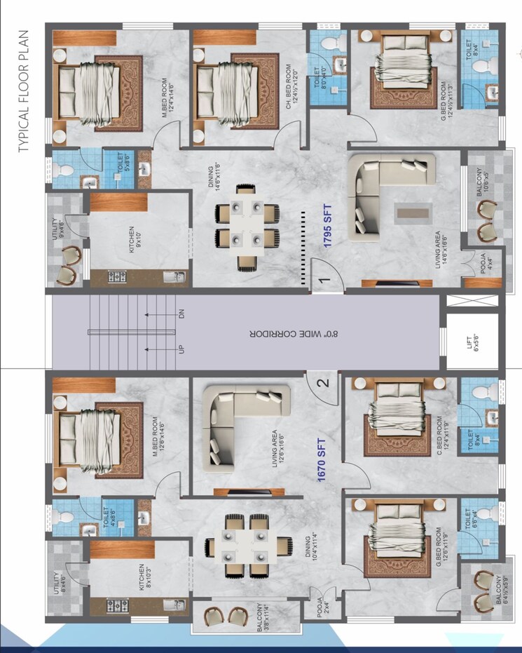 Floor Plan, kommadi 3 Bedroom 1795 Sq.Ft. Apartment In Kommadi Vizag 8173108