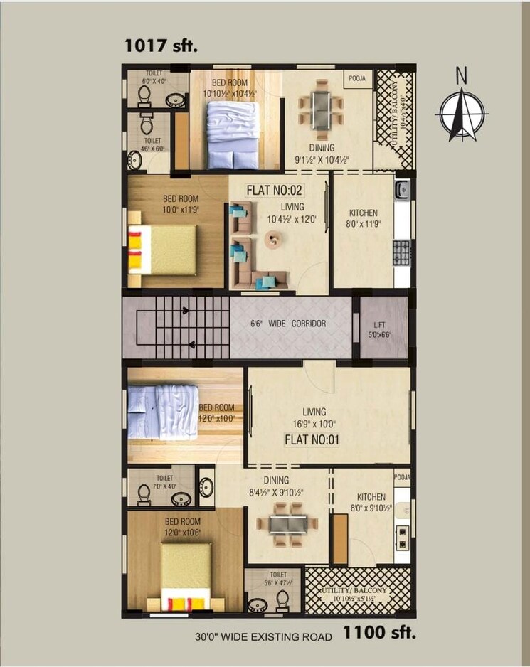 Floor Plan, kommadi 2 Bedroom 1100 Sq.Ft. Apartment In Kommadi Vizag 8173163