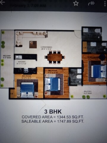 Floor Plan in 3 BHK Apartment at Sangwan Heights, Raj Nagar Extension – for Sale