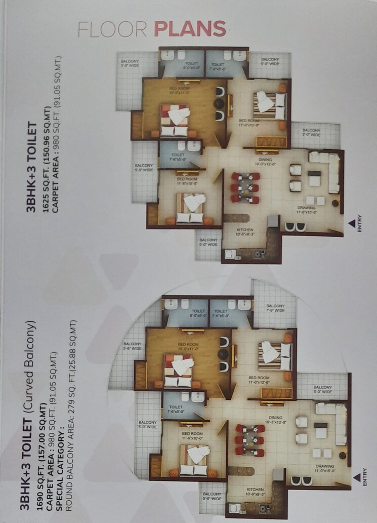 Floor Plan, samridhi-luxuriya-avenue 3 Bedroom 1395 Sq.Ft. Apartment In Sector 150 Noida 8177279