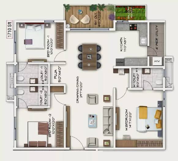 3 BHK + Pooja Room 1710 Sq.Ft. Apartment in Sukhii Ubuntu