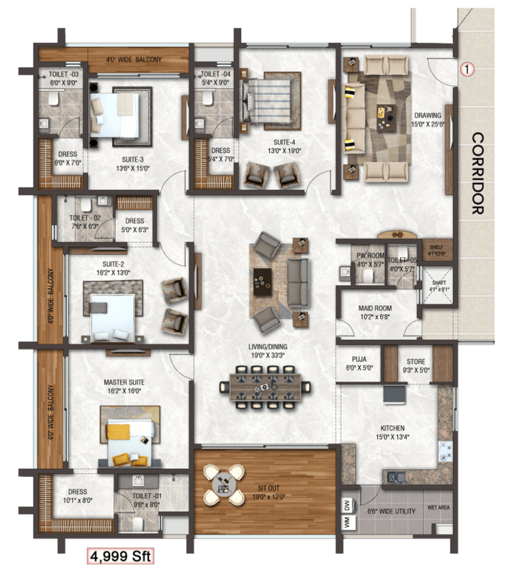 Floor Plan, dsr-skymarq 4 Bedroom 4999 Sq.Ft. Apartment In Puppalaguda Hyderabad 8179698