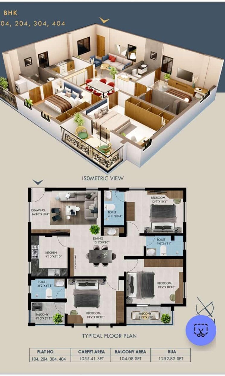 Floor Plan, pahala 3 Bedroom 1651 Sq.Ft. Apartment In Pahala Bhubaneswar 8180719