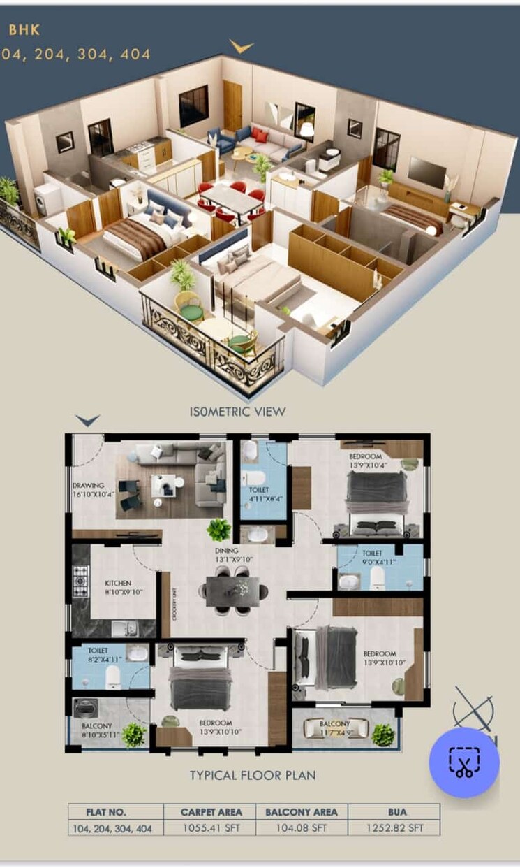 Floor Plan, pahala 3 Bedroom 1651 Sq.Ft. Apartment In Pahala Bhubaneswar 8180719