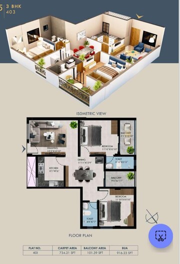 Floor Plan in 3 BHK Apartment at Pahala – for Sale