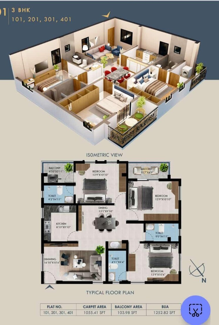 Floor Plan, pahala 3 Bedroom 1652 Sq.Ft. Apartment In Pahala Bhubaneswar 8180723