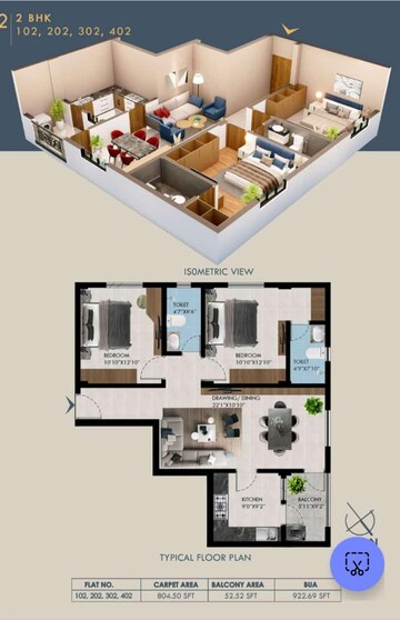 Floor Plan in 3 BHK Apartment at Pahala – for Sale