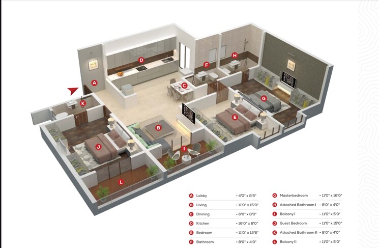 Floor Plan, siddhivinayak-the-landmark 3 Bedroom 1115 Sq.Ft. Apartment In Undri Pune 8181493