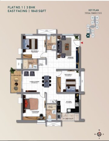 Floor Plan in 3 BHK Apartment at My Home Tridasa, Tellapur – for Sale