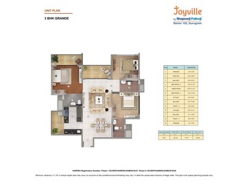 Floor Plan in 3 BHK Apartment at Shapoorji Pallonji Joyville Phase 2, Sector 102 – for Sale
