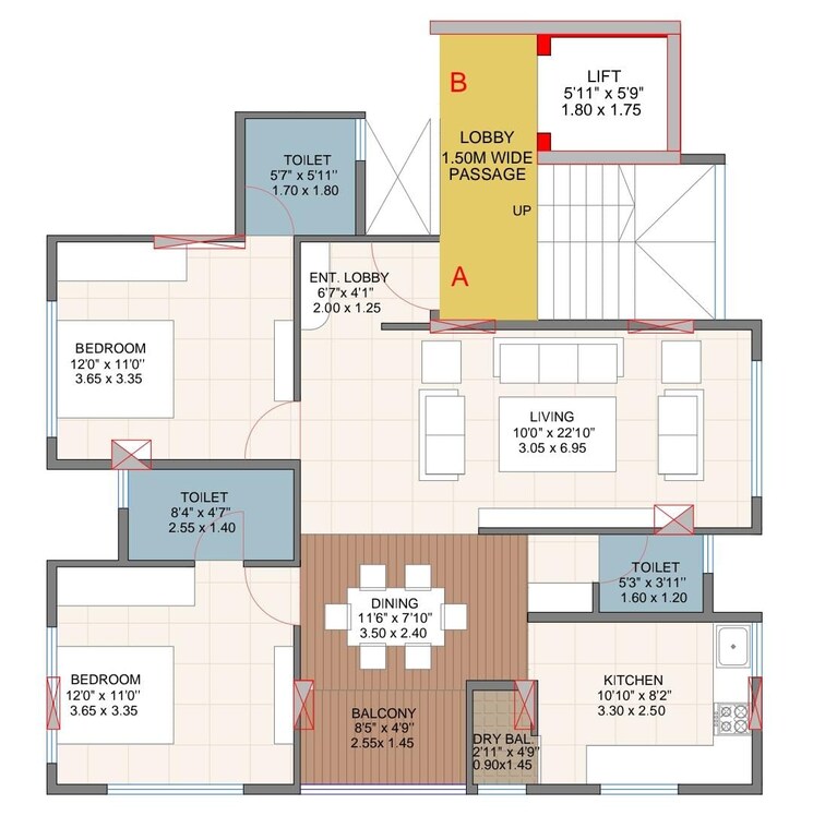 Floor Plan, aundh 2 Bedroom 900 Sq.Ft. Apartment In Aundh Pune 8194237