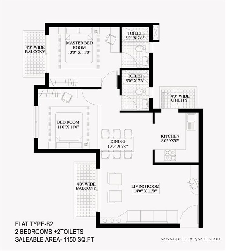 Floor Plan, era-redwood-residency 2 Bedroom 1250 Sq.Ft. Apartment In Sector 78 Faridabad 8200180