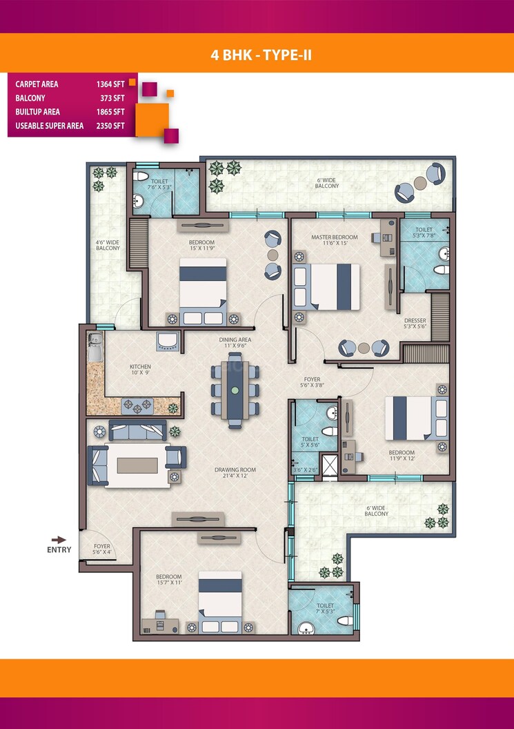 Floor Plan, rps-savana 4 Bedroom 2360 Sq.Ft. Apartment In Sector 88 Faridabad 8200245