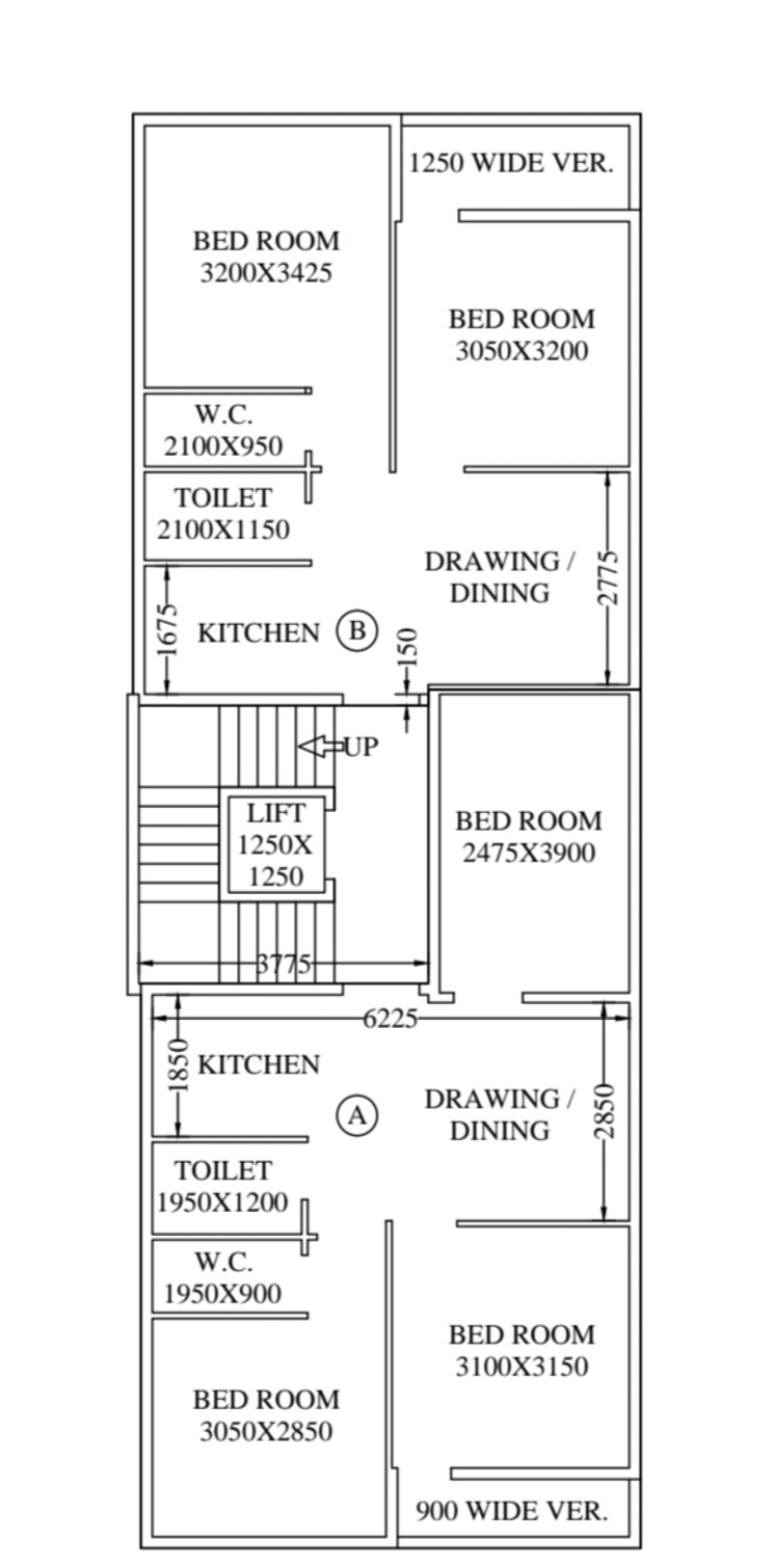 Floor Plan, dum dum cantt 2 Bedroom 770 Sq.Ft. Builder Floor In Dum Dum Cantt Kolkata 8200546