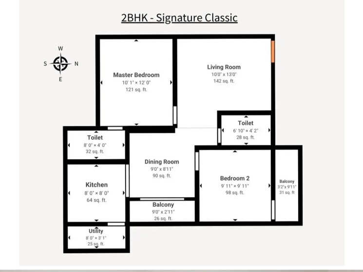 Floor Plan, signature-classic 2 Bedroom 950 Sq.Ft. Apartment In Sarjapur Bangalore 8202289