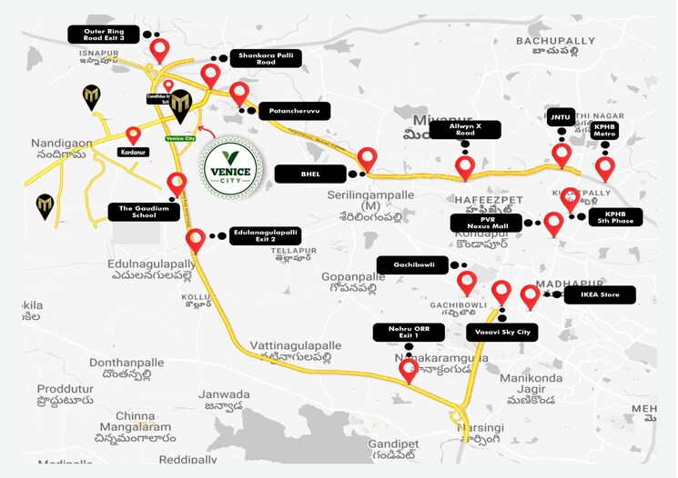 Map Location, venice-city 3 Bedroom 165 Sq.Yd. Villa In Kollur Hyderabad 8205622