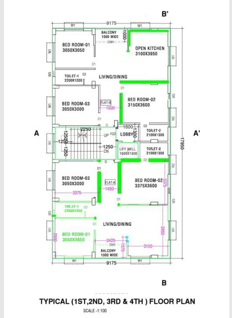 Floor Plan, new town action area ii 3 Bedroom 1150 Sq.Ft. Builder Floor In New Town Action Area ii Kolkata 8213377